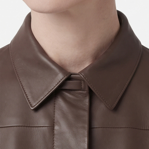 Women's Vintage Long Genuine Leather Full Sleeve <b>Shirt</b> with Button Front Pockets Business Wear for Summer & Winter - Product Image 5
