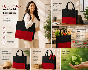 Sac fourre-tout personnalisé en jute bicolore, écologique, réutilisable, pour courses, en toile de jute laminée, pour cadeaux, mariage, exposition, avec poignées en corde - Product Image 6