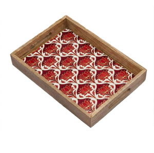 Bandeja de Servir Vintage de Madera de Acacia con Diseño Chevron, Hecha a Mano, Geométrica, Decorativa, Rectangular, con Asas, para Decoración Moderna del Hogar - Product Image 3