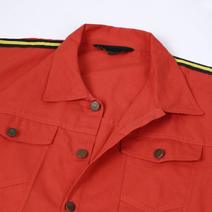 Chaqueta de Mezclilla Naranja para Hombre, Cierre de Botones, Corte Regular, Color Sólido, Estilo Casual para Otoño, Tejido de Algodón Transpirable, Diseño con Costuras Decorativas - Product Image 6