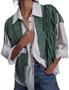 Women's Green Suede Fringe Shawl Solid Color Long Bohemian <b>Scarf</b> For Daily Wear All Seasons - Product Image 1
