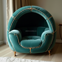 Canapé en velours turquoise de luxe, forme ronde, lit-caverne, style royal, autres meubles avec pieds dorés