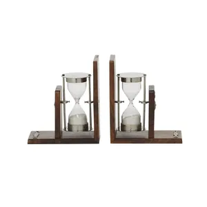 Antique Style Aluminium Hourglass Bookends with Gold-Plated Round Frame and Gravure Printing for Home Decoration - Product Image 1