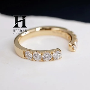 Luxury 14K Yellow Gold <b>Open</b> Gap Diamond <b>Ring</b> Lab Grown Round Brilliant Cut Diamond Cuff Band Minimalist Stackable Wedding <b>Ring</b> - Product Image 3