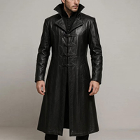 Manteau long gothique noir en cuir PU pour homme, costume d'Halloween