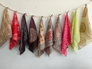 Pañuelo Cuadrado Étnico Floral de Algodón Hecho a Mano, Estampado a Bloque, Set de Pañuelo para el Cuello y Corbata, Ideal para el Verano, Regalo de San Valentín, Suave para la Piel - Product Image 5