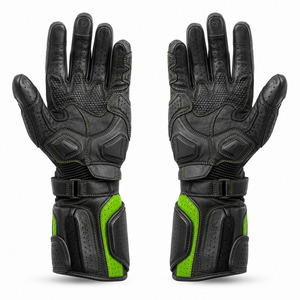 Guantes de Carreras DRAVELLE de Cuero, Dedos Completos, Verde y Negro, Transpirables, con Protección para la Palma, Cierre de Velcro, Unisex - Product Image 2