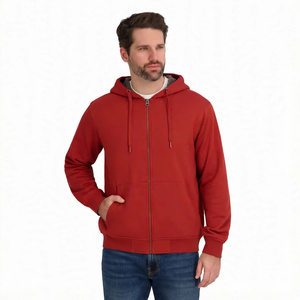 Men Red <b>Sherpa</b> <b>Lined</b> Full Zip Up Fleece Hoodie Winter Warm Hooded Sweatshirt Heavyweight Casual Outerwear Jacket Activewear - Product Image 1