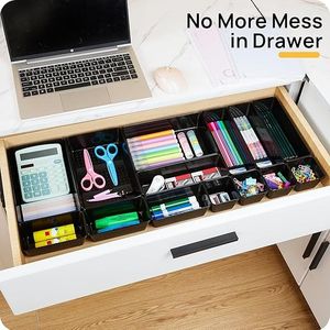 Set di 25 Organizzatori Versatili per Cassetti da Scrivania in Plastica, 4 Misure, Portaoggetti per Ufficio con Contenitori e Accessori - Product Image 6