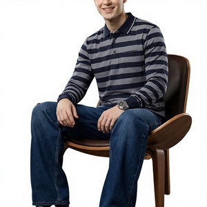 Custom Heavyweight Men's Long Sleeve Striped Rugby <b>Polo</b> <b>Shirt</b> <b>Vintage</b> Embroidered Cotton Casual <b>Polo</b> T <b>Shirt</b> - Product Image 3