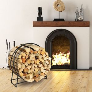 40-Inch Tubular Steel <b>Log</b> Hoop Firewood Storage Rack for Fireplace Sets & Accessories - Product Image 2