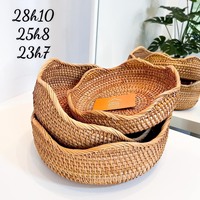 Plateau de service de luxe en carton, écologique, tressé à la main en rotin naturel, avec anneaux de serviette, D20cm, pour gâteaux, pains et pique-niques