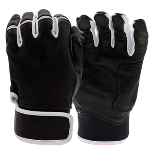 Pro Black White Baseball Batting Gloves | Genuine Cowskin Leather Heavy Hitter Protective Custom Team Batting Gloves - Product Image 1