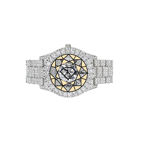 นาฬิกาข้อมือผู้ชายแบบ Iced Moissanite หน้าปัดตัวเลขโรมันแบบเต็มขอบ ตัวเรือนทรง Baguette ระบบควอตซ์ สายสแตนเลสสตีล ผ่านการทดสอบเพชร VVS1 - Product Image 1