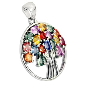 Exquisito Colgante de Árbol con Piedra Ovalada Multicolor en Plata de Ley 925 con Baño de Rodio y Diseño Vibrante de Gemas Arcoíris - Product Image 2