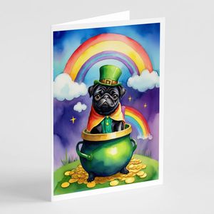 Whimsical A7 Tamaño 5x7 Tarjetas de nota en blanco Paquete de 8 tarjetas de felicitación del día de San Patricio con sobres con diseño de Pug - Product Image 1