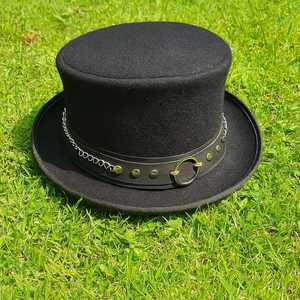 Premium quality custom Handmade Unisex Black Wool Felt Steampunk <b>Top</b> Hat Gothic Cosplay Costume - Product Image 1
