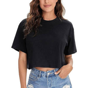 T-shirts courts à manches courtes de couleur unie pour femmes, coupe ajustée, longueur courte, vente en gros au meilleur prix, OEM - Product Image 1