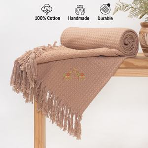 Nuevas llegadas de algodón con bloque de mano, manta de punto con estampado sólido, manta tejida de algodón suave y ligera, manta para sofá de sala de estar - Product Image 4