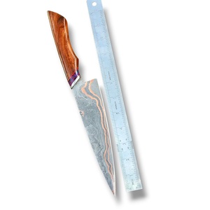 Couteau de chef en acier Damas forgé à la main avec manche en bois de rose et étui en cuir - Couteaux de cuisine CuMai personnalisés en gros OEM - Product Image 3