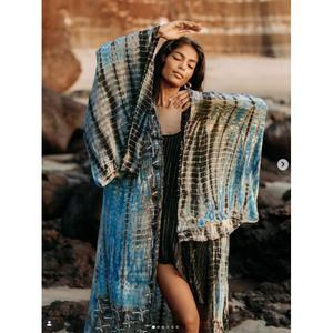 Robe Kimono Maxi Bohème Tie-Dye Sans Manches Coupe Ample Imprimé Géométrique Uni Paillettes Col en V Coupe Évasée Écologique Tenue de Plage Estivale - Product Image 4