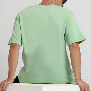 เสื้อยืดคอกลมทรงหลวมสำหรับผู้ชาย ผ้าเจอร์ซีย์คอตตอน 100% คุณภาพสูง ด้านหน้าเรียบ สามารถสกรีนโลโก้แบรนด์ของคุณได้ ผลิตจากผ้าถักเนื้อแน่น - Product Image 3