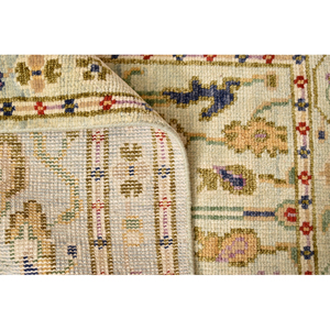 Hand-Knotted Cream Wool Area <b>Rug</b> with <b>Pastel</b> Floral Tribal Motif Multicolored Fringe Low Pile & Fluffy Texture - Product Image 2