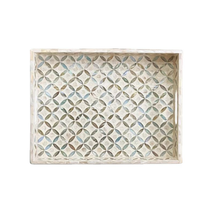 Mother Pearl Shell Art Deco Serving Tray <b>Black</b> Floral Inlay Nacre Decorative Ottoman Tray for Home Restaurant Use by Barkha star - Product Image 2