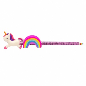 Ensemble de crayons arc-en-ciel 3 en 1 mignon, taille-crayon licorne, gomme alpaga, crayons à mine arc-en-ciel, corps scintillant, papeterie, coffret cadeau pour enfants, OEM - Product Image 1
