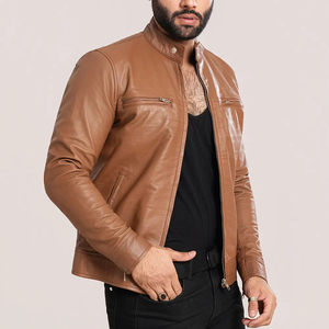 Chaqueta de Cuero para Hombre, Nueva Colección, Talla Grande, Cuello Alto, Cierre de Cremallera, Chaqueta de Cuero PU para Motocicleta - Product Image 4