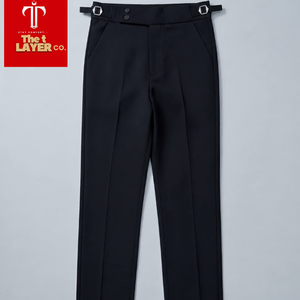 The t LAYER CO. Men's Gurkha <b>Pants</b> High Waist Solid Button Fly Formal Black Straight Fit Anti-Wrinkle Mid-weight <b>Wool</b> Blend - Product Image 6