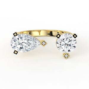 Bague en or blanc massif avec diamant de laboratoire, à tige ouverte, design à espace négatif, coupe poire et ronde, pavé multi-rangs, style cocktail, bijoux fins - Product Image 1