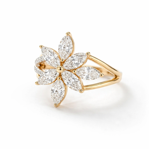 Anillo de Compromiso de Oro Sólido de 14K/18K, Oro Amarillo, con Forma de Marquesa, Diseño Floral, Joyería de Lujo para Mujer - Product Image 6