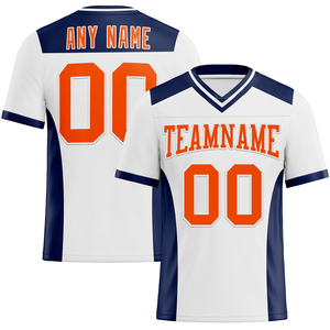 Dernier maillot de football américain blanc, orange et marine, en maille, authentique, avec logo personnalisé, maillot de football américain très vendu - Product Image 5