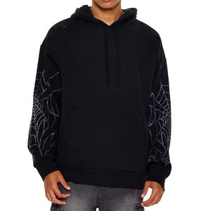 Sweat-shirt décontracté pour homme Index Apparel, noir, avec imprimé toile d'araignée pailletée sur les manches, style streetwear - Product Image 4