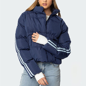Custom Women's White <b>Duck</b> <b>Down</b> Puffer <b>Jacket</b> Removable Sleeves Crop Short Bomber Winter Coat - Product Image 4