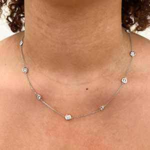 14K Gold Bezel Set Diamond Station <b>Necklace</b> 18 Inches Multi Stone Diamond By Yard Layering Choker Chains Wholesale Factory Price - Product Image 2
