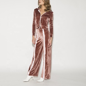Custom Zip up Crop Women Hoodie Printed <b>Embroidery</b> Logo Velvet Sweatshirts and Sweatpants Jogger Velour Tracksuit Two Piece <b>Set</b> - Product Image 6