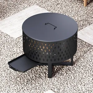 Modern Outdoor <b>Fire</b> <b>Pit</b> <b>Table</b> 60cm Powder Coated Iron Wood Burning with Poker Freestanding Design - Product Image 3