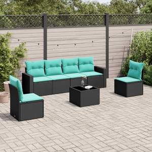 Ensemble de canapés de patio en polyrotin noir, 7 pièces, avec coussins, meubles d'extérieur, sièges de style contemporain pour 7 personnes - Product Image 3