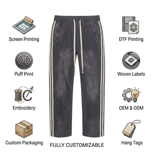 Men's Lightweight Washed Canvas Sweatpants Custom Logo <b>Straight</b> <b>Leg</b> Eco-Friendly <b>Track</b> <b>Pants</b> OEM ODM Wholesale Clothing - Product Image 5