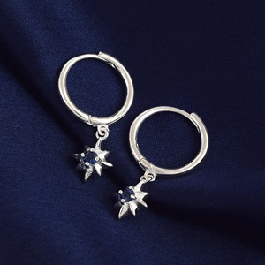 Venta al por mayor, nueva colección, pendientes de aro colgantes de plata de ley 925 con estrella polar y gema de cianita, joyería fina para mujer - Product Image 3