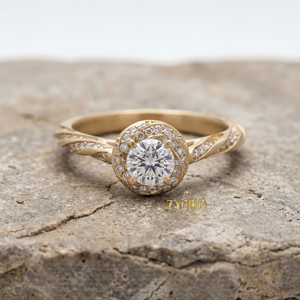 Anillo de compromiso con halo en espiral de diamante cultivado en laboratorio de corte redondo, plata de ley, para fiesta de bodas, banda trenzada pavé de 0.53 CT - Product Image 2