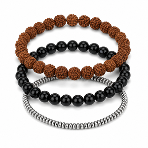 Citrine 8mm <b>Beaded</b> <b>Bracelet</b> Set for Women Two-Piece Stacking Design with <b>Gold</b> Tone Chain for a Layered Religious Style - Product Image 5