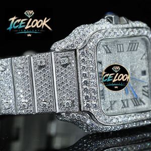Montre mécanique Ice Look avec cadran carré, chiffres romains en cristal, bracelet, montre-bracelet pour cadeau et mode - Product Image 4