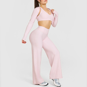 Ropa Deportiva para Mujer, Camiseta de Yoga sin Costuras de Color Sólido, Manga Larga, Top Corto para Entrenamiento, Secado Rápido, Transpirable, Conjuntos de Yoga - Product Image 4