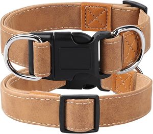 Collar de Cuero Marrón para Perro con Cierre de Hebilla Ajustable para Mascotas - Product Image 1