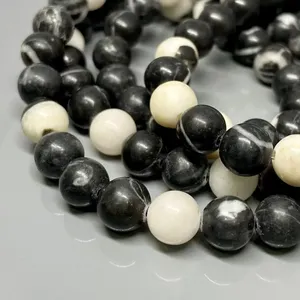 ลูกปัดหินแจสเปอร์ลายม้าลายสีดำธรรมชาติ ขนาด 4 มม. รูปทรงกลมเรียบ เกรด AAA รับรองคุณภาพ สำหรับทำสร้อยข้อมือ ขายส่ง - Product Image 4