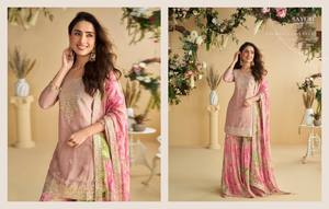 ZAIN EXPORT NOUVELLE COLLECTION : Ensemble Salwar Kameez Moderne avec sous-vêtement intégré, en soie Chinon lourde et crêpe, pantalon Palazzo et Dupatta, pour Mariage/Fête, livraison rapide - Product Image 2
