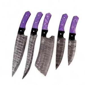 Ensemble de couteaux de chef professionnels légers en acier Damas, manche ergonomique en époxy, lame martelée forgée à la main - Product Image 1